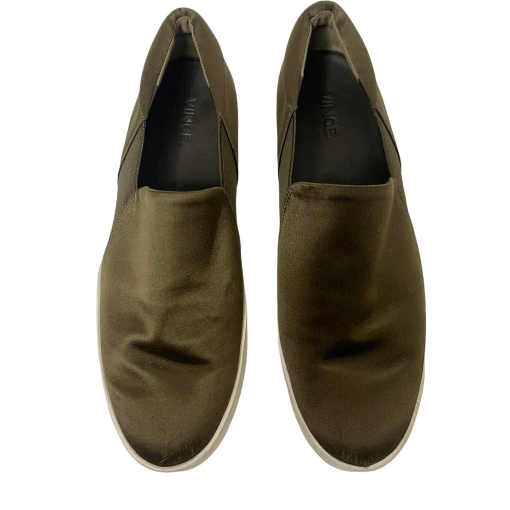 Vince. Warren Slip-On Platform Sneaker Olive Green Satin Size 9.5 - Picture 2 of 8
